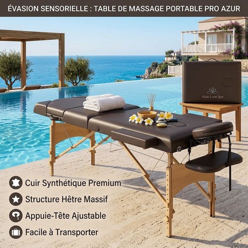 Table de Massage Signature – Bois Massif 3 Zones, Hauteur Réglable | Kiné, Spa, Institut