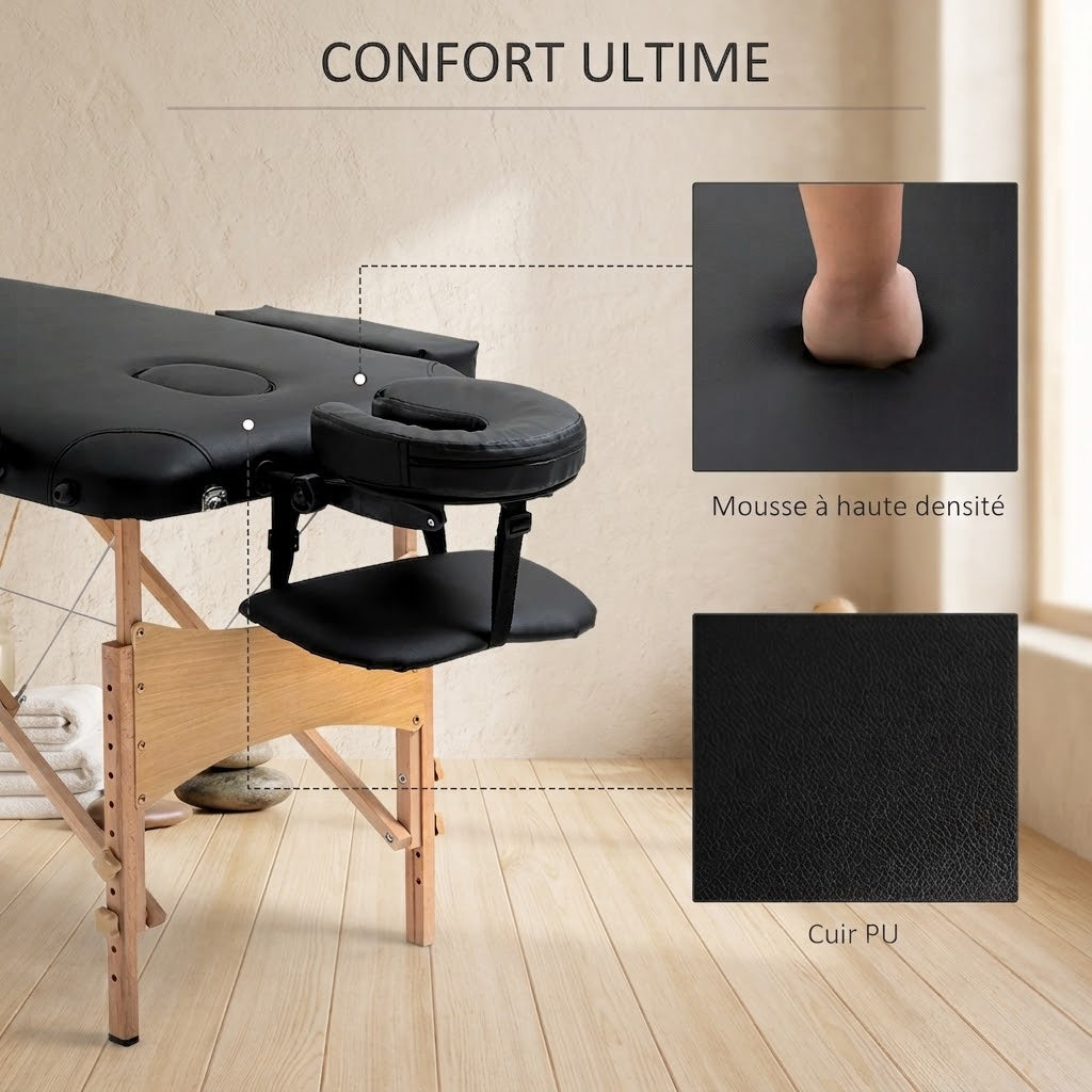 Table de Massage Prestige – Bois Massif 2 Zones, Hauteur Réglable | Kiné, Spa, Institut