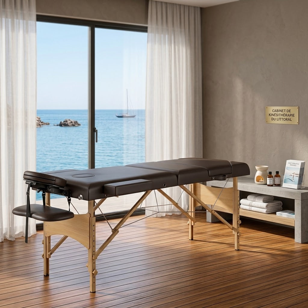 Table de Massage Signature – Bois Massif 3 Zones, Hauteur Réglable | Kiné, Spa, Institut